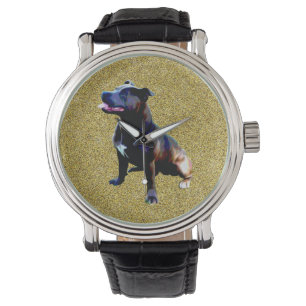 Stviddshire Bull Terrier On Guld, Manar Watch Armbandsur