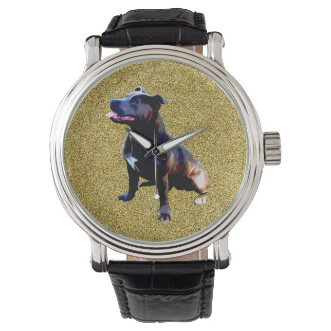 Stviddshire Bull Terrier On Guld, Manar Watch Armbandsur (Framsida)