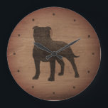 Stviddshire Bull Terrier Silhouette Rustic Stil Stor Klocka<br><div class="desc">Staffy Älskare Wall Clock. Trämateriet är tryckt,  inte riktigt trä.</div>