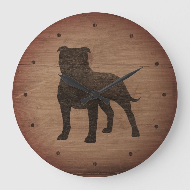 Stviddshire Bull Terrier Silhouette Rustic Stil Stor Klocka (Framsida)