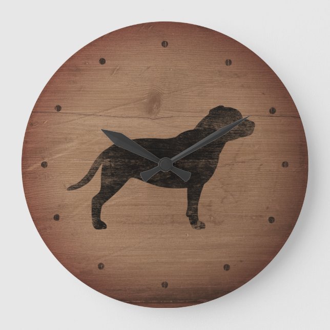 Stviddshire Bull Terrier Silhouette Rustic Stil Stor Klocka (Framsida)