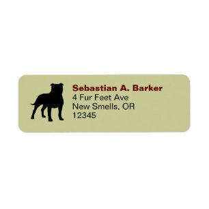 Stviddshire Bull Terrier Staffy Hund Silhouette Returadress Etikett