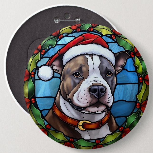 Stviddshire Bull Terrier Stains Glass jul Knapp (Framsida & baksida)