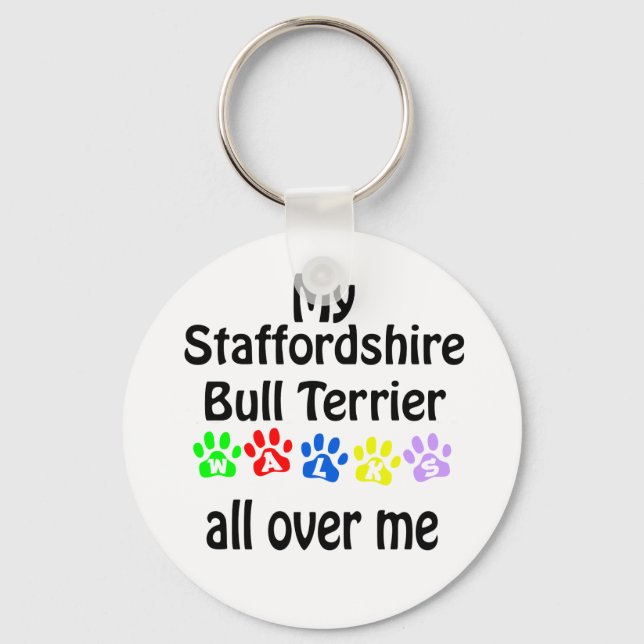 Stviddshire Bull Terrier Walks Design Nyckelring (Framsida)