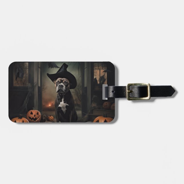 Stviddshire Terrier Pumpkins Halloween Scary Bagagebricka (Horisontell Framsida)
