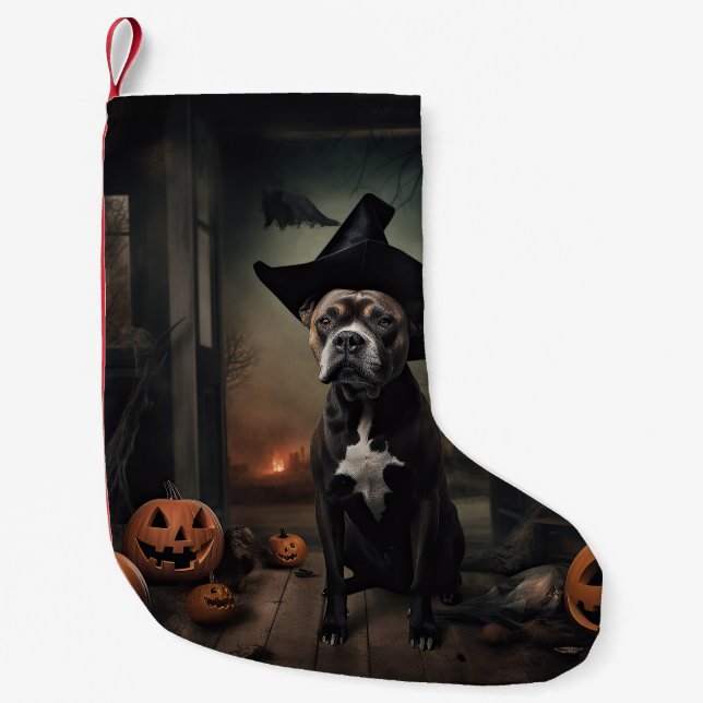 Stviddshire Terrier Pumpkins Halloween Scary Liten Julstrumpa (Framsidan)