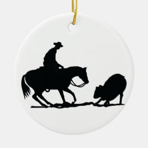 Styckande häst julgransprydnad keramik