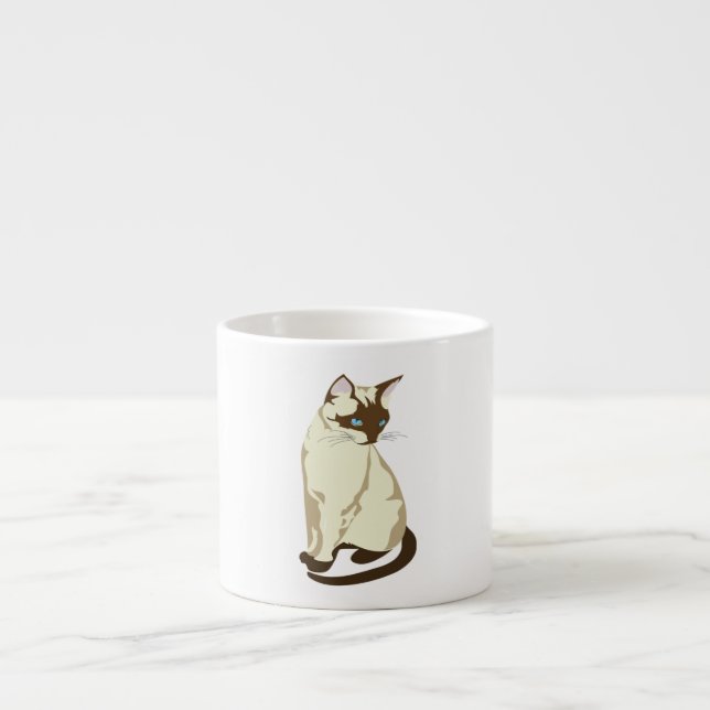 STYCKE BEIGE OCH BRÖT KATT MED BLÅ ÖGA ESPRESSOMUGG (Framsidan)