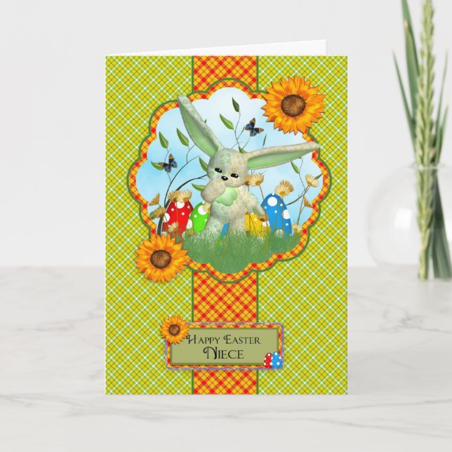 Styckekakort Påsk med kanin och Påskägg Helgkort (Framsida)