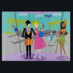 Styckningsstyrelsen för retro Tropical Vacation<br><div class="desc">Denna Retro Tropical Vacation Cintting Board har en minimalistisk tecknad teckning av ett attraktivt par som tar resa under en livstid! Den moderna scenen i mitten av århundradet är förlagd på en tropisk flygplats. Mr. och Mrs. Tourist pläderar framför golv för att sätta upp glasmurar. När allt kommer omkring vill...</div>