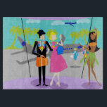 Styckningsstyrelsen för retro Tropical Vacation<br><div class="desc">Denna Retro Tropical Vacation Cintting Board har en minimalistisk tecknad teckning av ett attraktivt par som tar resa under en livstid! Den moderna scenen i mitten av århundradet är förlagd på en tropisk flygplats. Mr. och Mrs. Tourist pläderar framför golv för att sätta upp glasmurar. När allt kommer omkring vill...</div>