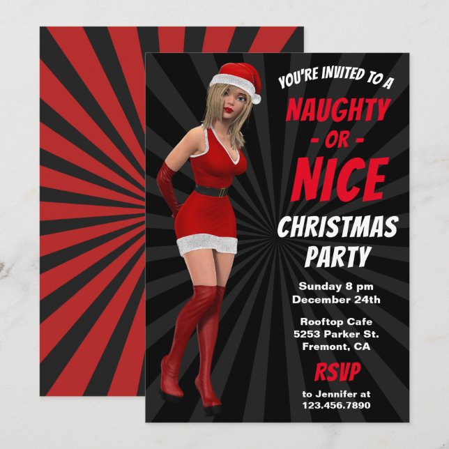 Stygg eller trevlig julpartyinbjudan för Santa Inbjudningar (Fram/baksida)