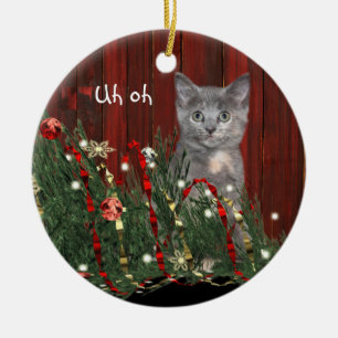 Stygg julkattunge julgransprydnad keramik