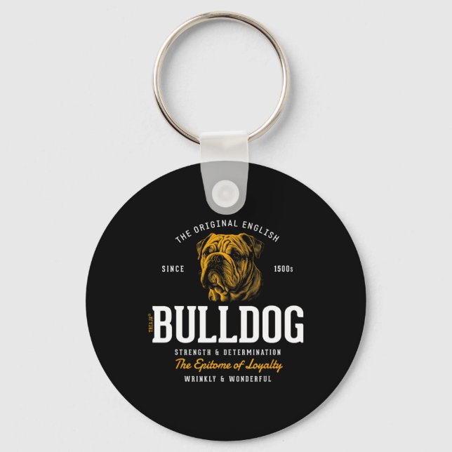 Styld Retro English Bulldog Nyckelring (Framsida)