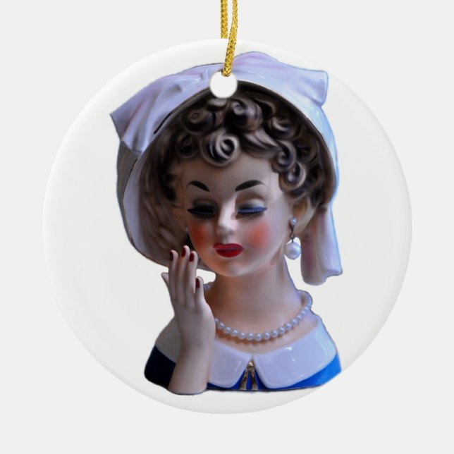 Stylin'Dam Head Vas Maniboyhat Eyelash Julgransprydnad Keramik (Framsidan)