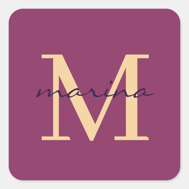 Stylis och personlig monogrammat fyrkantigt klistermärke (Framsida)