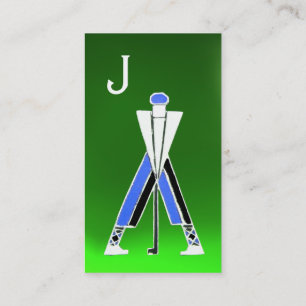 STYLISERAD BLUE GOLFER,GOLF INSTRUKTOR MONOGRAM VISITKORT