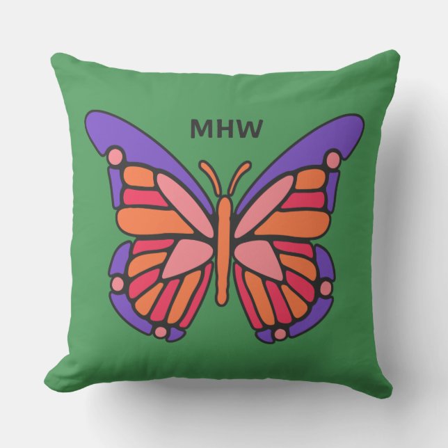 Styliserad Butterfly anpassningsbar monogram dekor Kudde (Framsida)