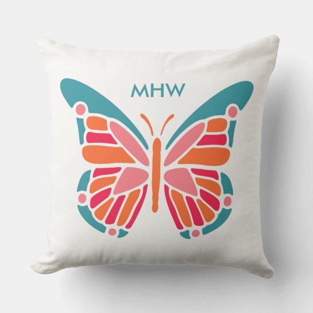 Styliserad Butterfly anpassningsbar monogram dekor Kudde (Framsida)