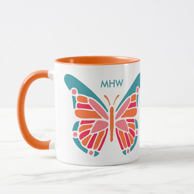Styliserad Butterfly anpassningsbar monogram mugg (Vänster)