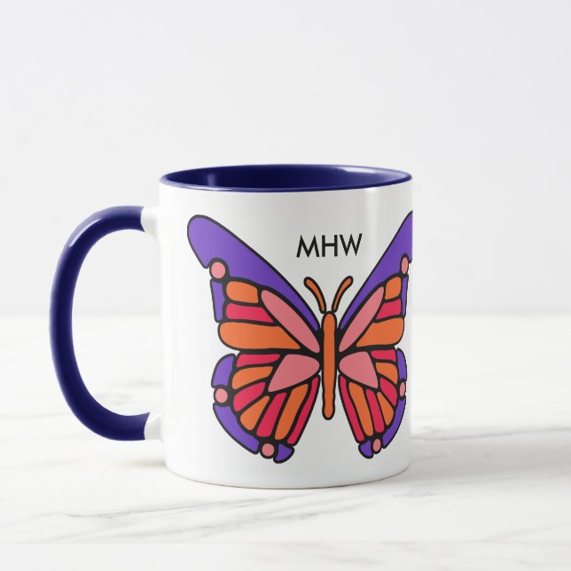 Styliserad Butterfly anpassningsbar monogram mugg (Vänster)