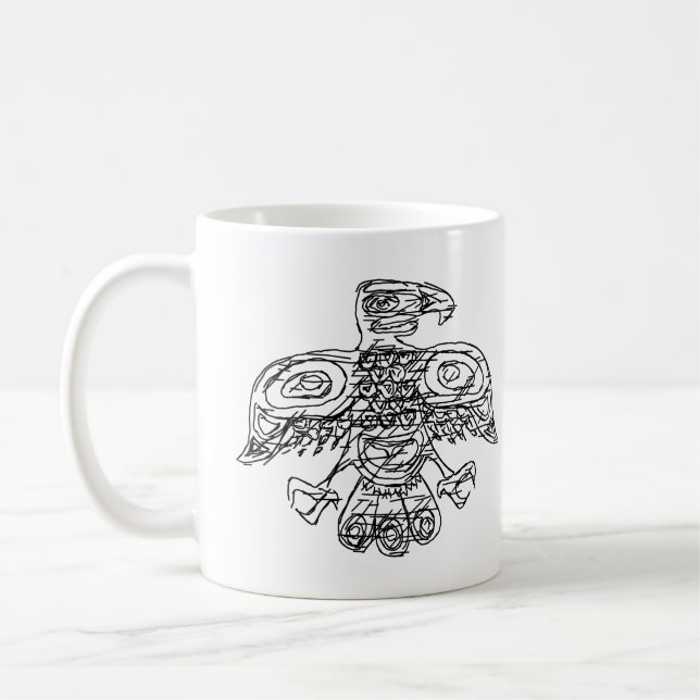 styliserad doodel av native american-fågel kaffemugg (Vänster)