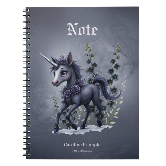 Styliserad enhörning i blommigtens finess anteckningsbok (Framsidan)