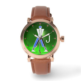 STYLISERAD GRÖNT BLUE GOLFER,GOLF PLAYER MONOGRAM ARMBANDSUR