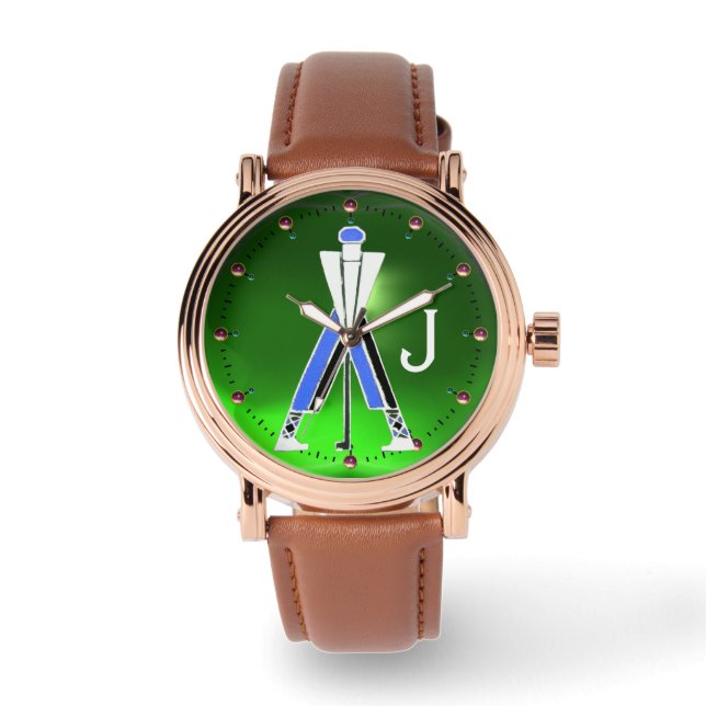 STYLISERAD GRÖNT BLUE GOLFER,GOLF PLAYER MONOGRAM ARMBANDSUR (Framsida)