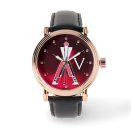 STYLISERAD RÖD BURGUNDY GOLFER,GOLF PLAYER MONOGRA ARMBANDSUR