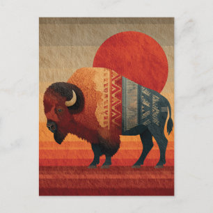 Styliserat Bison med Native American Mönster Helg Vykort