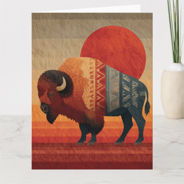 Styliserat Bison med Native American Mönster Kort (Framsida)