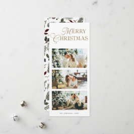 Stylish 3 Photo Watercolor Botanical Christmas Julkort
