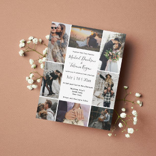 stylish 8 photos collage modern chic wedding  inbjudningar