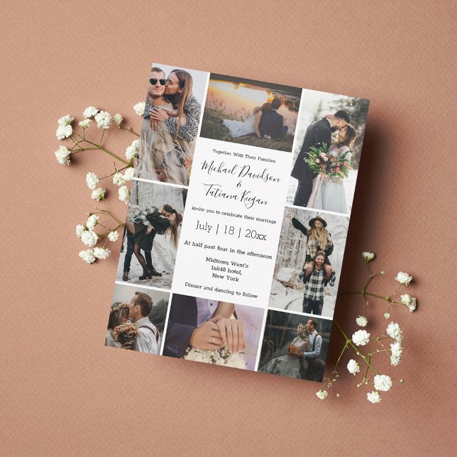 stylish 8 photos collage modern chic wedding  inbjudningar (Skapare uppladdad)