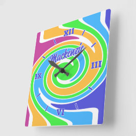 Stylish and Fun Bright Rainbow Abstract Fyrkantig Klocka