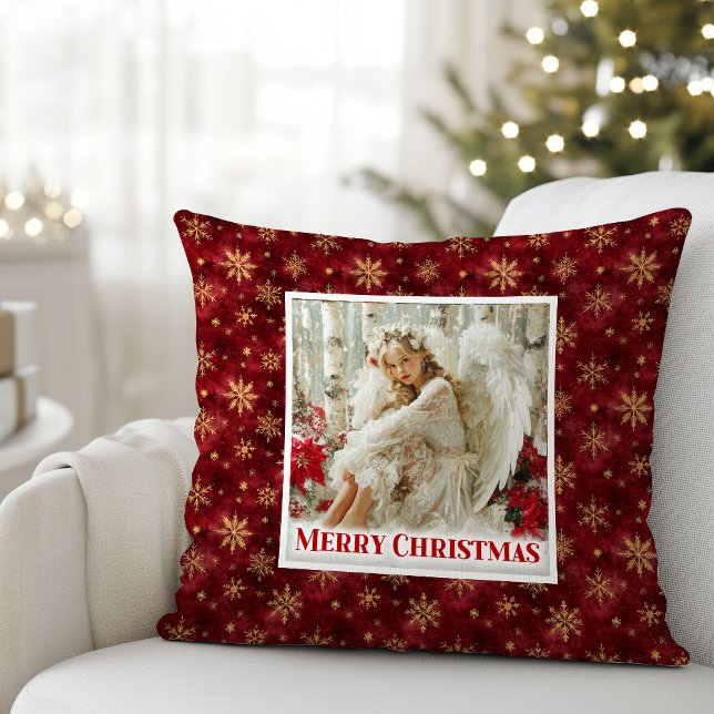 Stylish Angel Poinsettia Red Gold Accent Christmas Kudde (Stylish Angel Poinsettia Red Gold Accent Christmas Pillow

)