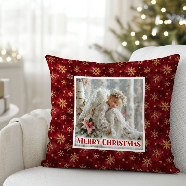 Stylish Angel Poinsettia Red Gold Custom Christmas Kudde (Stylish Angel Poinsettia Red Gold Custom Christmas Pillow

)