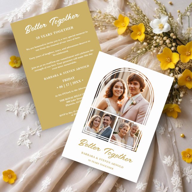 Stylish Arch 3 Photos Elegant Wedding Anniversary Inbjudningar (Stylish Arch 3 Photos Elegant Wedding Anniversary Invitation Card as a Time Life Glamourous.)