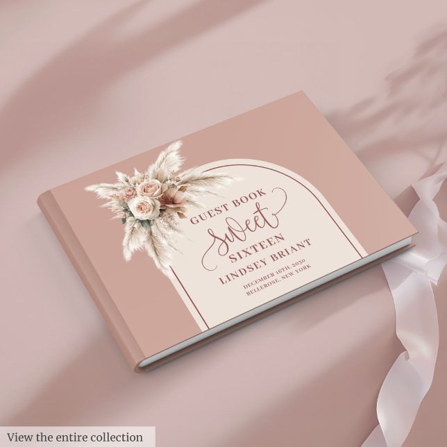 Stylish Arch Powder Pink Pampas Floral Sweet 16th Gästböcker (Stylish Arch Powder Pink Pampas Floral Sweet 16)