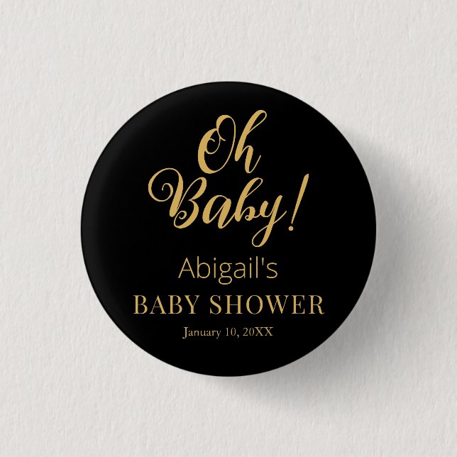 Stylish Baby Shower Button with Personalized Text Knapp (Framsida)