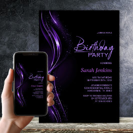 Stylish Black and Purple Birthday Party Inbjudningar
