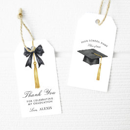 Stylish Black Bow Graduation Thank You Favor Tags Presentetikett