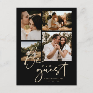 Stylish Black & Faux Gold Collage Wedding 4-Photo. Tilläggskort