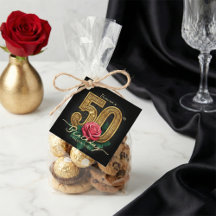 Stylish Black Gold Red Rose 50th Birthday Party