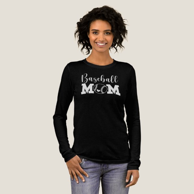 Stylish Black Long Sleeve for Proud Baseball Moms T Shirt (Hel framsida)