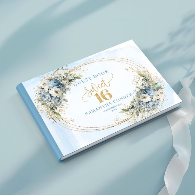 Stylish Blue and Gold Greenery Sweet Sixteen Guest Gästböcker (Stylish Blue and Gold Greenery Sweet Sixteen Guest Book

)