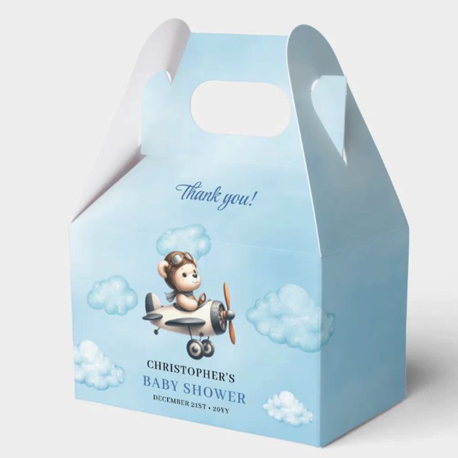 Stylish Blue Brown Teddy Bear Pilot Baby Shower  Presentaskar (Stylish Blue Brown Teddy Bear Pilot Baby Shower Favor Box

)