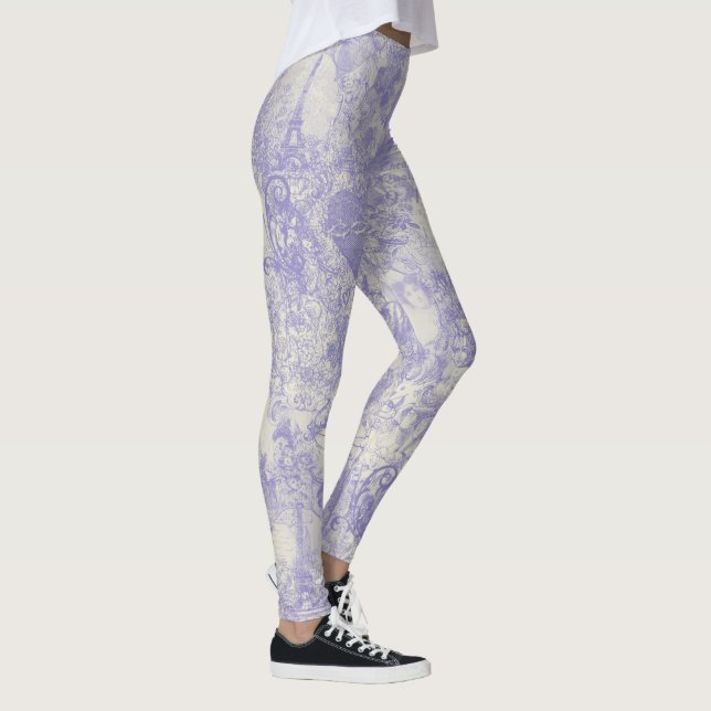 Stylish Blue Paris Toile Design Leggings (Höger)