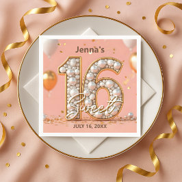 Stylish Blush Pink Pearl Gold Sweet 16 Birthday Pappersservett
